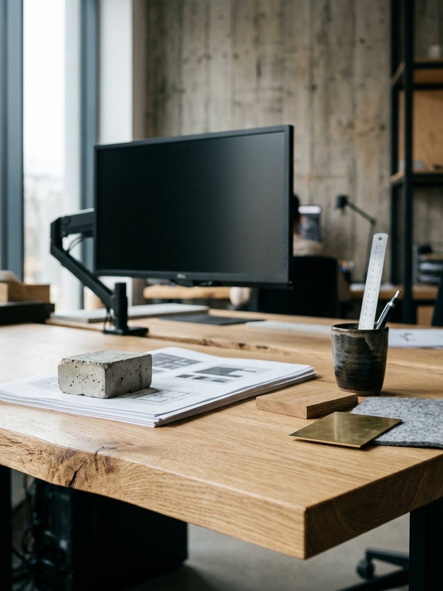 Oak worktable in the studio